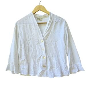 Nomadic Traders Fresco Womens Small‎ White Embroidered Floral Ruffle Sleeve Top